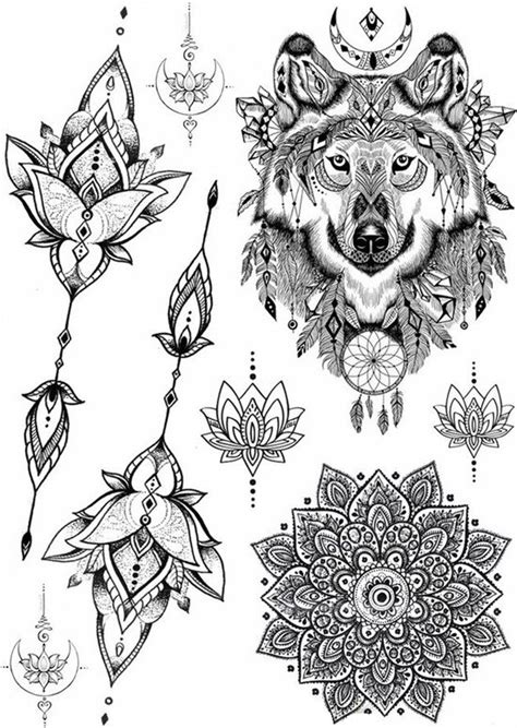 Tijdelijke Tattoo Tattoo Nep 8 Stuks Wolf Mandala Lotus