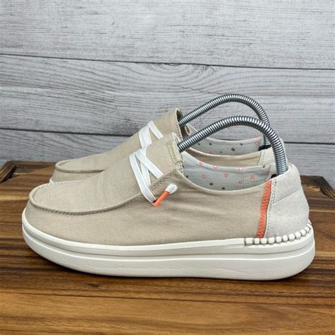 Hey Dude Shoes Hey Dude Wendy Rise Platform Chambray Sandshell Beige Slip On Shoe Womens