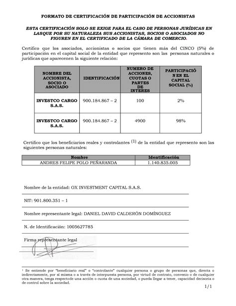 Anexo 8 Formato DE Certificacion DE Participacion DE Accionistas