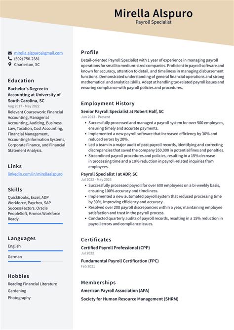 Starbucks Payroll Specialist Resume Examples Resumecat