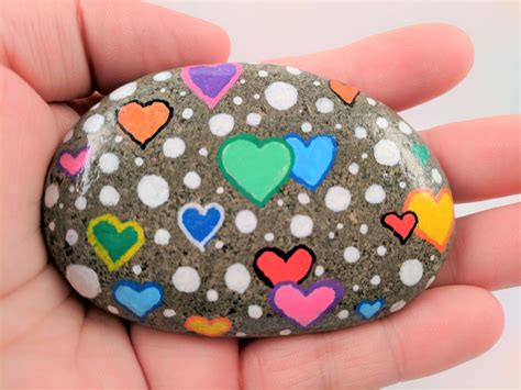 Painted Rock Hearts Covering Natural Stone Colorful Heart Rock Flat