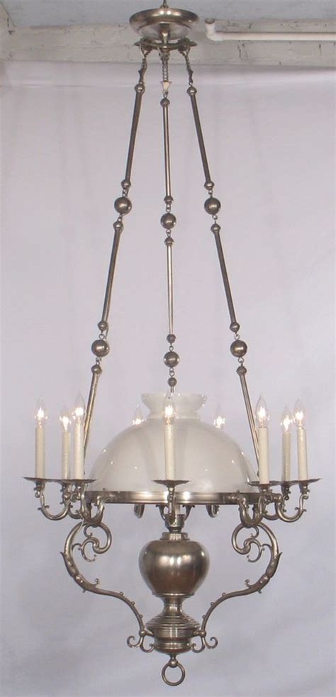 Antique Light French Victorian Chandelier W Student Shade Circa