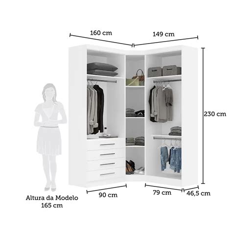 Guarda Roupas Modulado de Canto Diagonal 3 Peças 5 Portas e 4