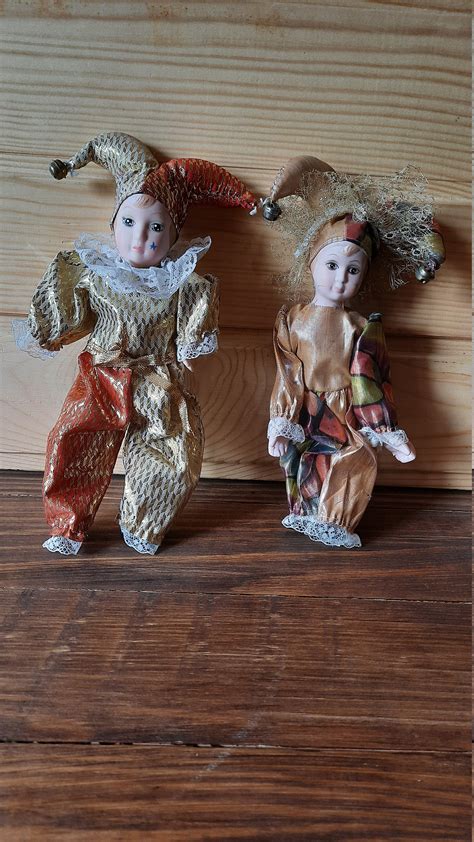 Set Of Two Clowns Vintage Porcelain Harlequin Doll Etsy