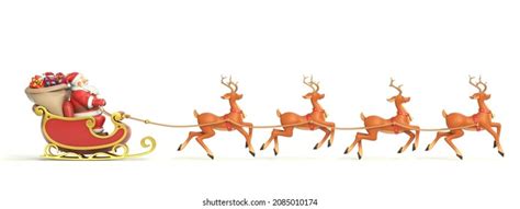 Santa Claus Rides Reindeer Sleigh On Stock Illustration 2085010174