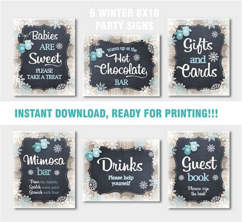 Winter Party Signs Bundle Shower Decor 6 Birthday Signs Etsy