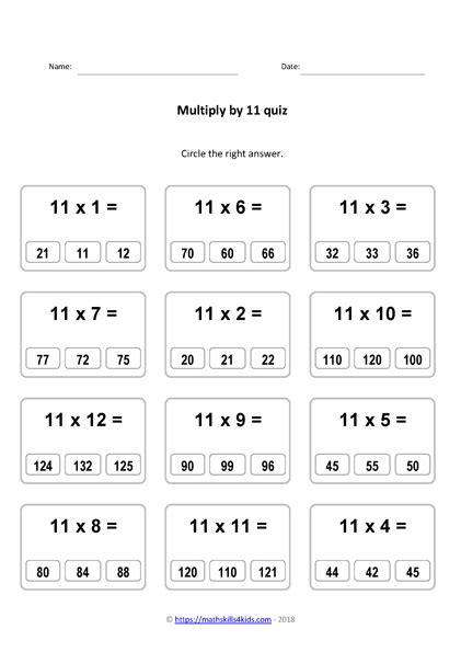 11 Times Table Worksheets Pdf Multiplying By 11 Activities