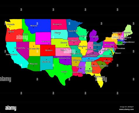 Map of USA with regions. Colorful graphic illustration with map of USA ...