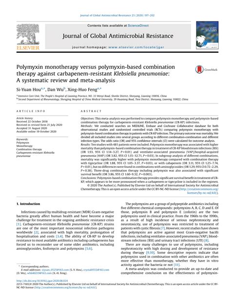 Pdf Polymyxin Monotherapy Versus Polymyxin Based Combination Therapy