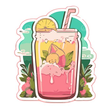 An Image Of A Summery Sticker Featuring Fruit Juice In A Glass Jar Clipart Vector Pink Lemonade