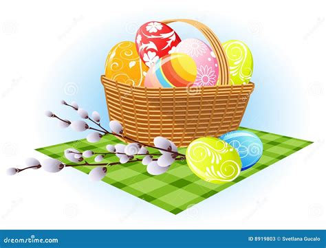 Easter Eggs In The Basket Stock Vector Illustration Of Colored 8919803