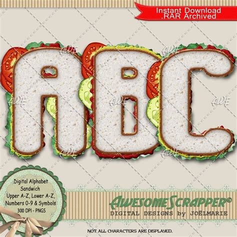 Sandwich Digital Alphabet By Awesomescrapper High Quality Etsy