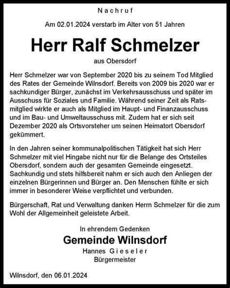 Traueranzeigen Von Ralf Schmelzer Trauer In NRW De