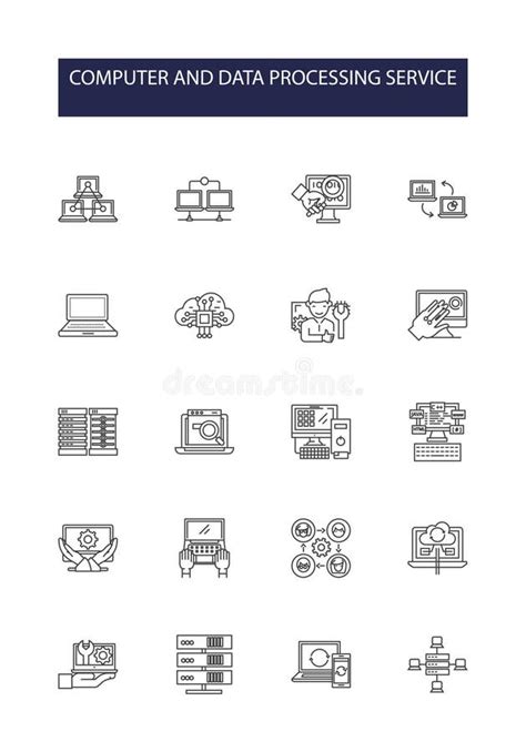 Computer And Data Processing Service Line Vector Icons And Signs