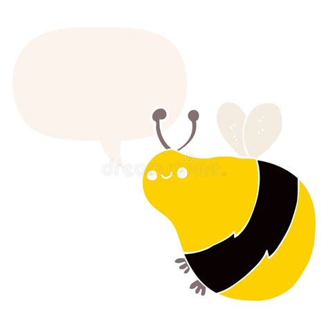 A Creative Cartoon Bee And Speech Bubble In Retro Style Stock Vector