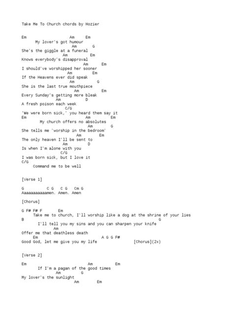 Take Me To Church Chords By Hozier Pdf Religious Belief And Doctrine Religious Behaviour