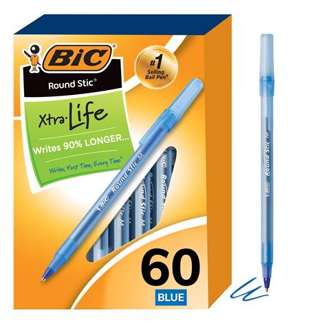 Bic Round Stic Xtra Life Ballpoint Pens Medium Point 10mm Blue 60