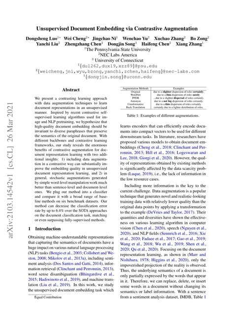 Pdf Unsupervised Document Embedding Via Contrastive Augmentation