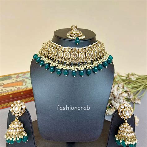 Green Color Kundan Jewellery Set For Lehenga FashionCrab