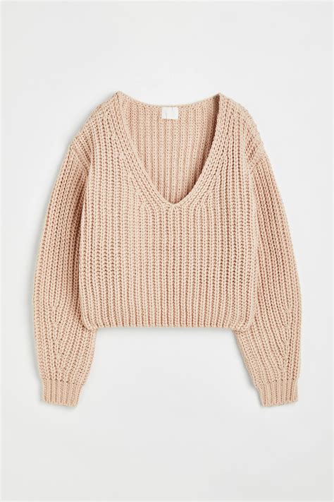 Rib Knit Jumper Light Beige Ladies Handm Gb