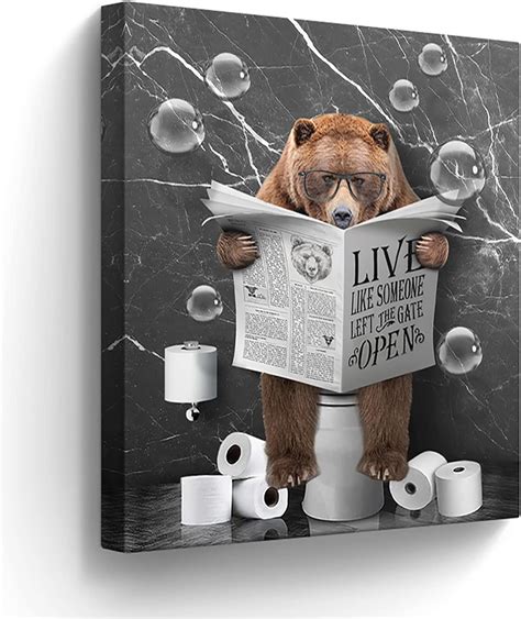 Aazaqtin Bear Sitting In Toilet Bathroom Decor Wall Art Funny Bear