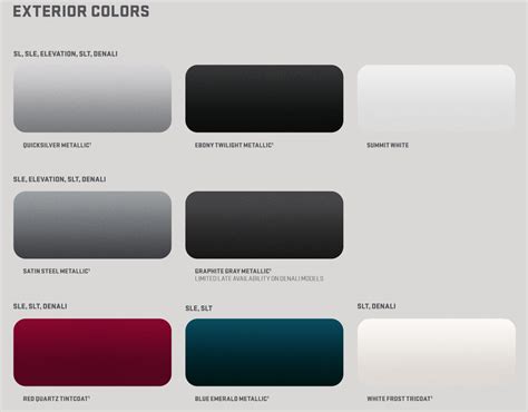 GMC Paint Codes Color Charts