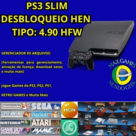 PS3 PLAYSTATION 3 SLIM 500 GB SONY H E N 1 CONTROLE NOVO