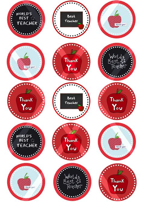 Teacher Appreciation Cupcake Toppers 2 X 15