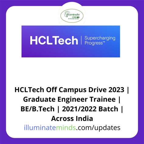 Hcltech Off Campus Drive 2023 Graduate Engineer Trainee Bebtech 20212022 Batch Across