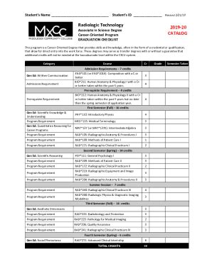 Fillable Online Radiologic Technology Degree Graduation Checklist Fax