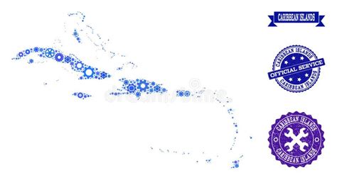 Mappa Di Mosaico Delle Isole Dei Caraibi Con Gli Ingranaggi E Le