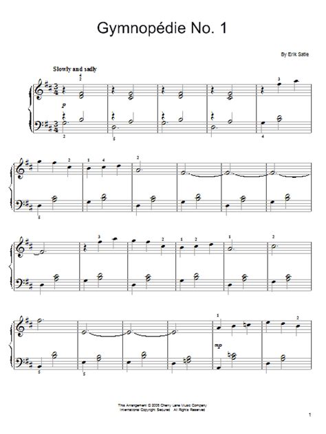 Gymnopedie No 1 By Erik Satie Sheet Music For Easy Piano At Sheet