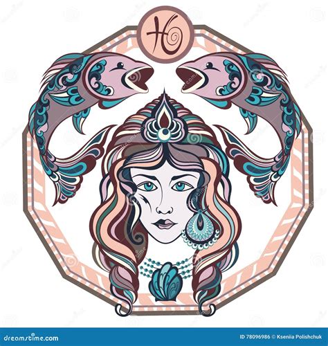 O Zodíaco Assina Pisces Ilustração Do Vetor Da Menina Ilustração do