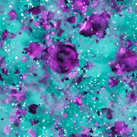 Purple Black And Teal Hearts Ink Splatter Floral Botanical Line · Creative Fabrica