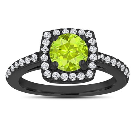 Peridot Engagement Ring Wedding Ring 14k Black Gold Vintage Style 143