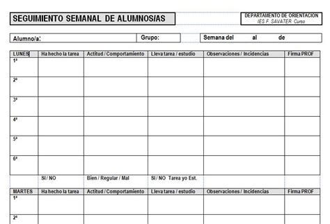 Ficha De Seguimiento Diario Del Alumno