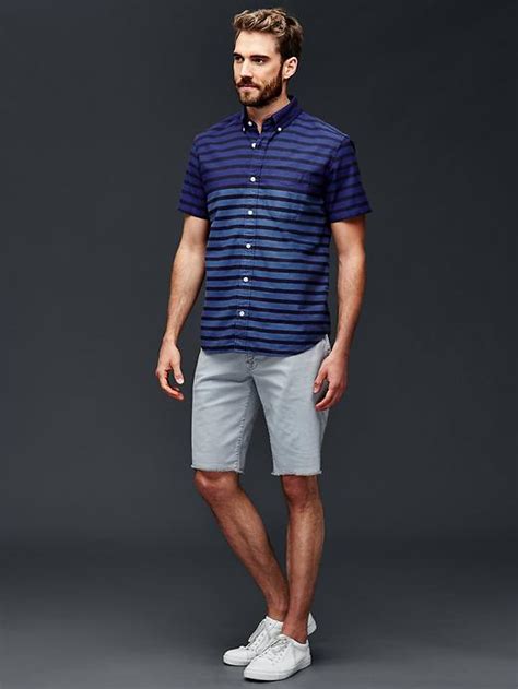 Oxford Engineered Stripe Short Sleeve Standard Fit Shirt Gap