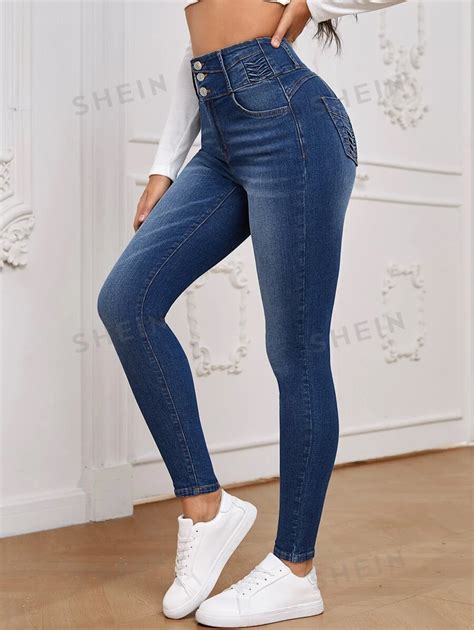 Shein Essnce High Waist Button Fly Skinny Jeans Shein Usa