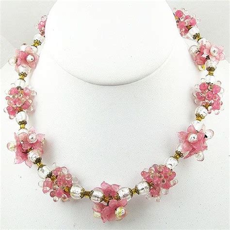 Vintage Pink Blown Glass Flower Beads Necklace Garden Party Collection Vintage Jewelry Beaded