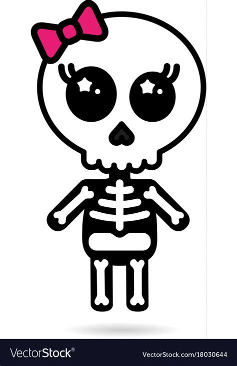 Cute Kawaii Girl Skeleton Isolated Halloween Vector Image