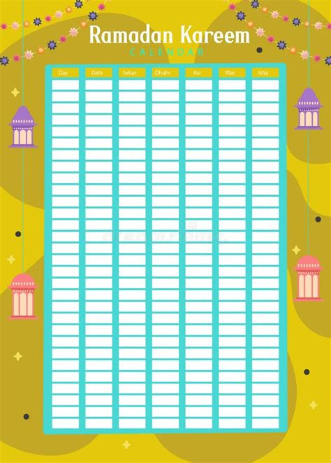 Calendario De Ramadán Ayuno Y Guía De Tiempo De Oración Ilustración