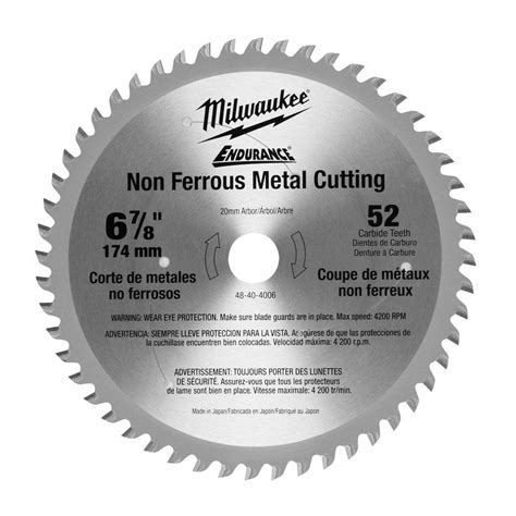 Milwaukee 6 7 8 In X 52 Teeth Non Ferrous Metal Cutting Circular Saw