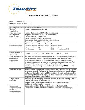 Fillable Online Eurosfaire Prd Partner Profile Form Eurosfaire