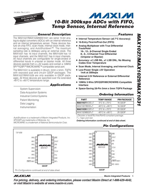 MAX1029 Datasheet PDF Stock And Price Maxim Integrated Products