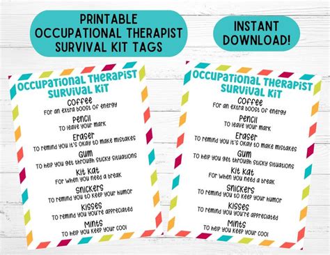 OT Survival Kit Gift Tag Occupational Therapy Month Printable OT Month