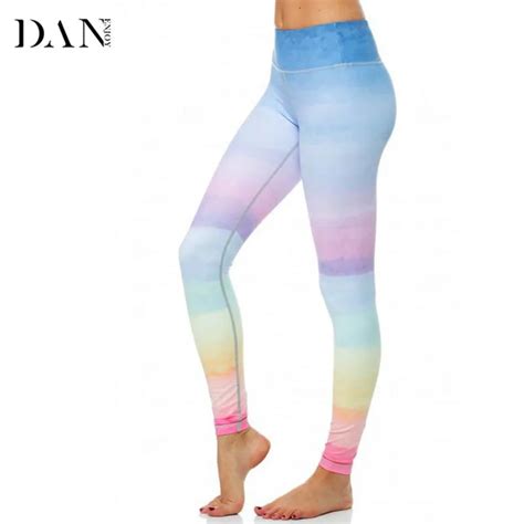 Danenjoy Pink Gradient Print Sports Leggings Fitness Tights Yoga Pants Running 2018 Colorful