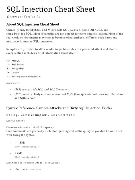 Sql Injection Cheat Sheet Pdf