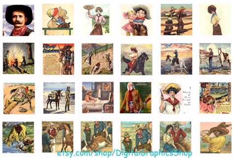 Cowgirls Cowboys Vintage Country Western Art Digital Collage Sheet