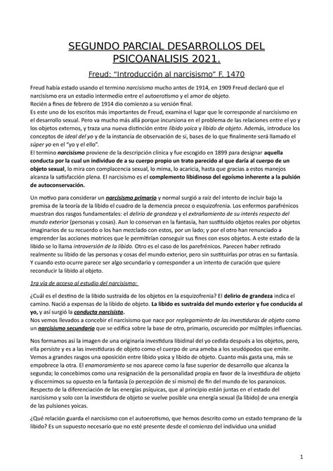 Desarrollos Del Psicoanal 2do Parcial SEGUNDO PARCIAL DESARROLLOS