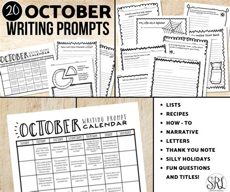 October Writing Prompts Free Printable Calendar The Homeschool